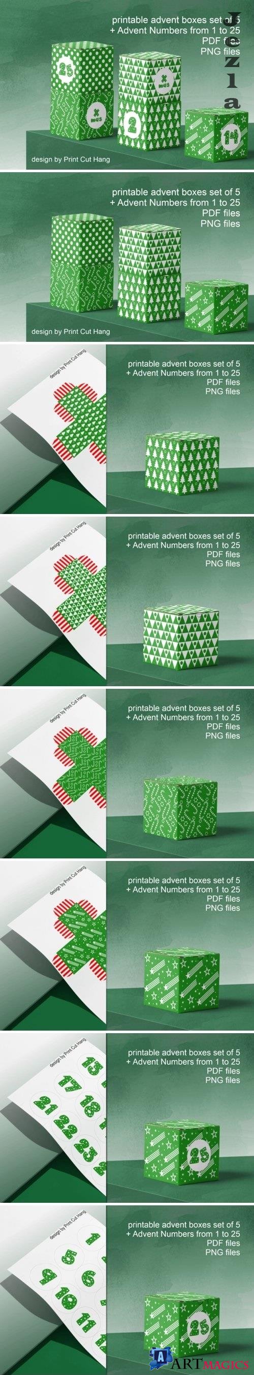 Green Advent Cube Boxes PDF Templates