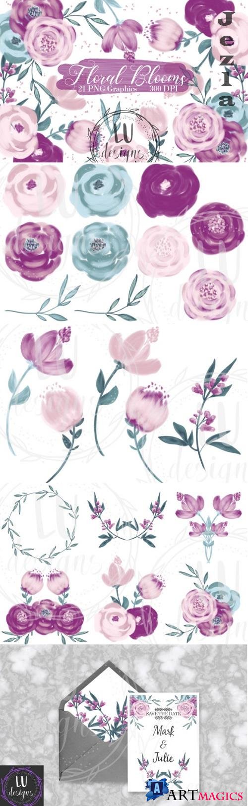 Flowers Clipart, Burgundy Floral Graphic