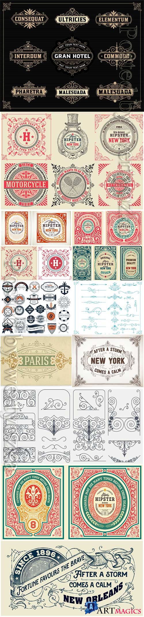 Vector vintage labels, emblems, logos, ribbons, patterns # 17