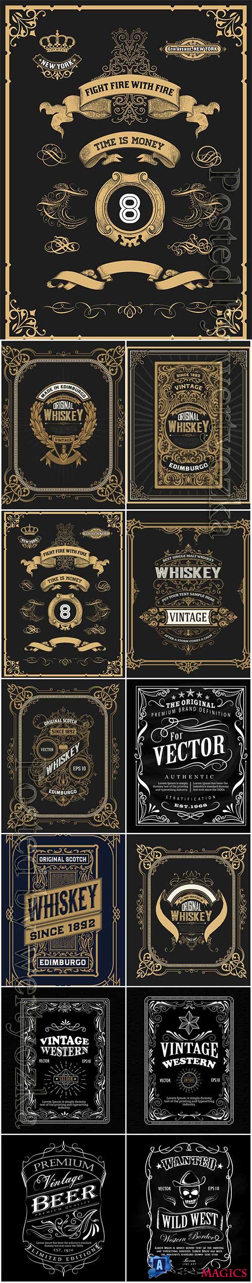 Vector vintage labels, emblems, logos, ribbons, patterns # 14