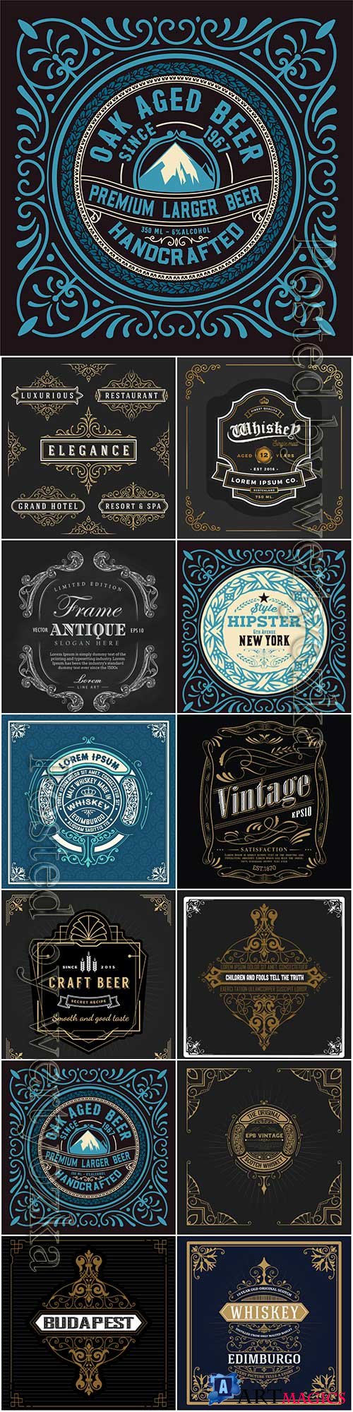 Vector vintage labels, emblems, logos, ribbons, patterns # 12