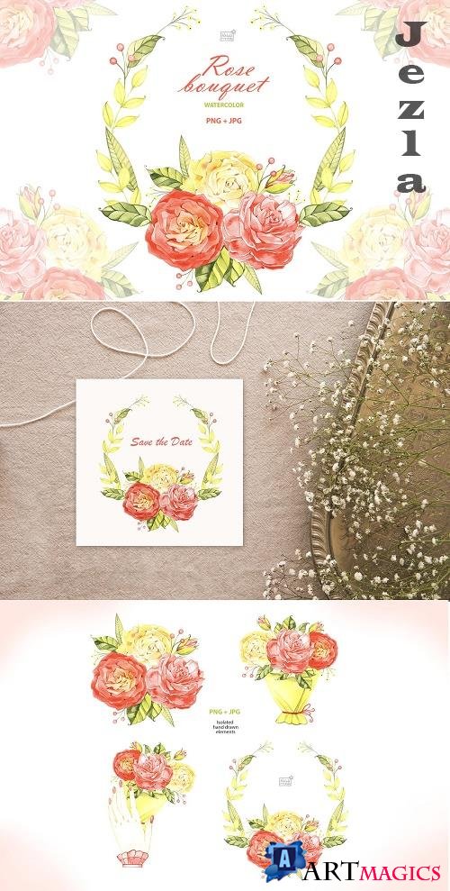 Watercolor roses bouquet cliparts - 4792543