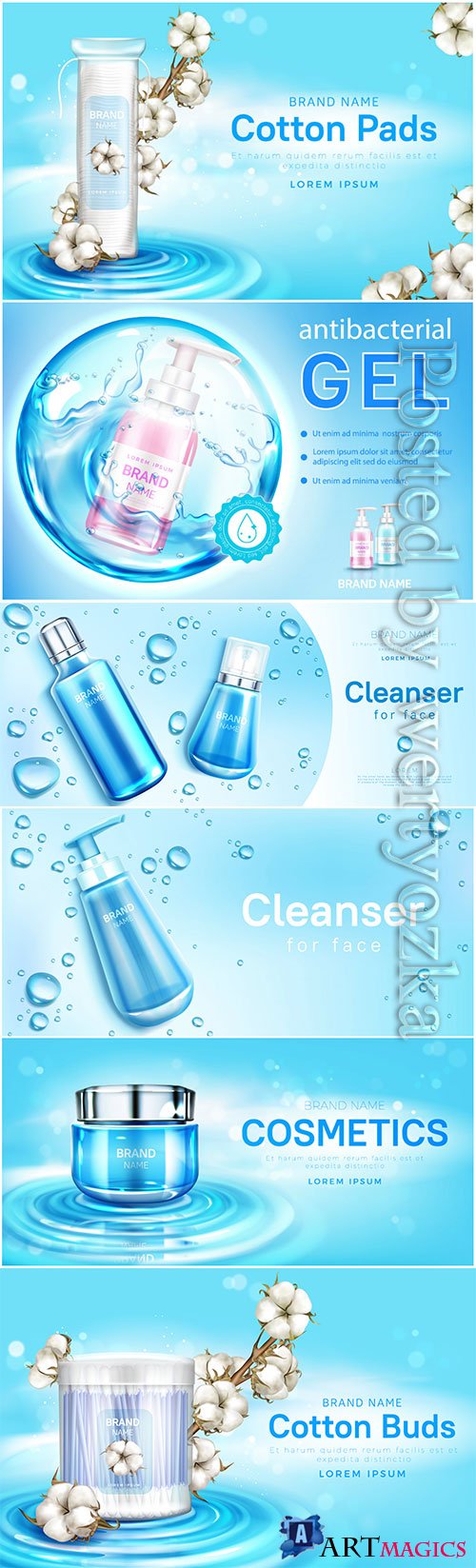 Cosmetic care products advertising poster in vector