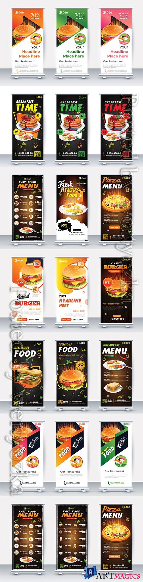 Fast food roll up banner restaurant menu template