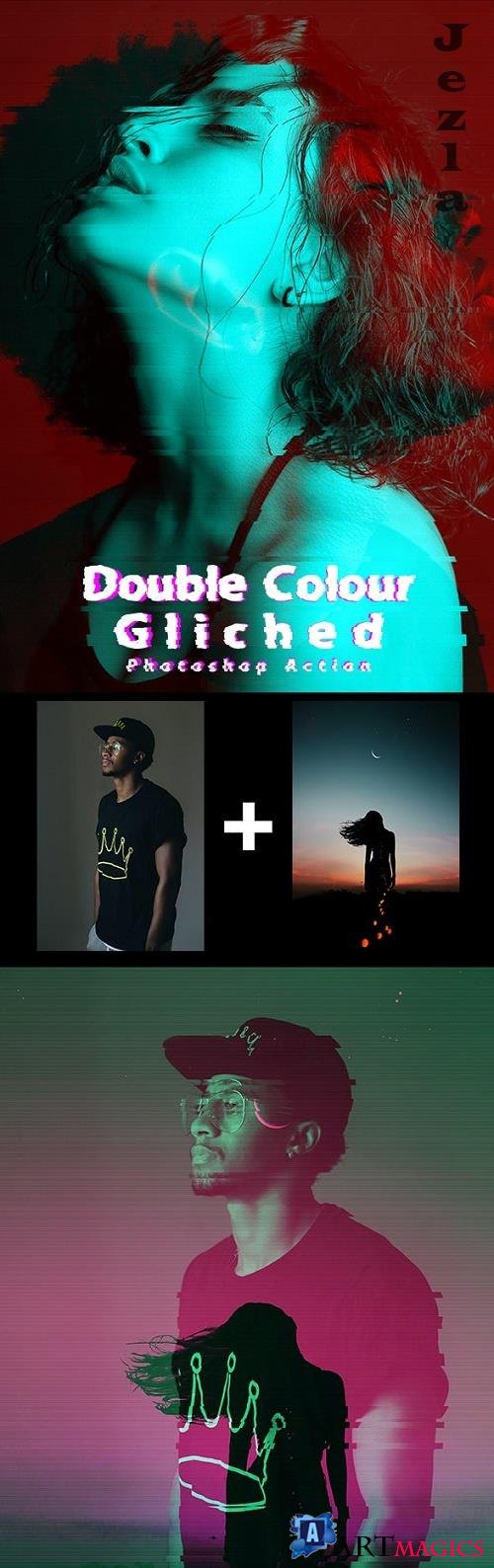 Double Colour Gliched Photoshop Action 25888740