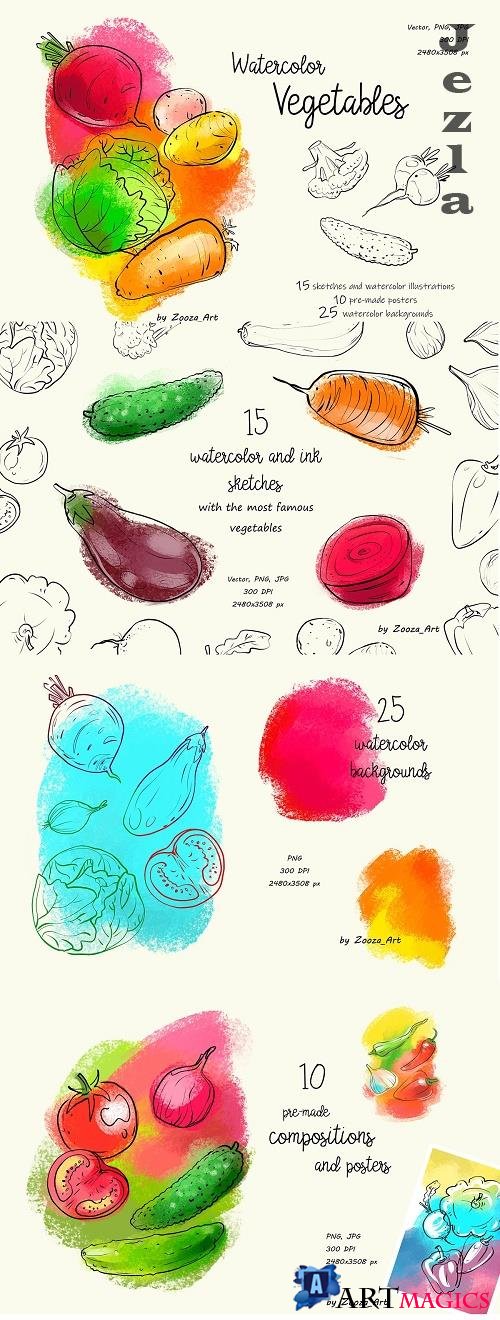 Watercolor handcrafted vegetables - 4803894