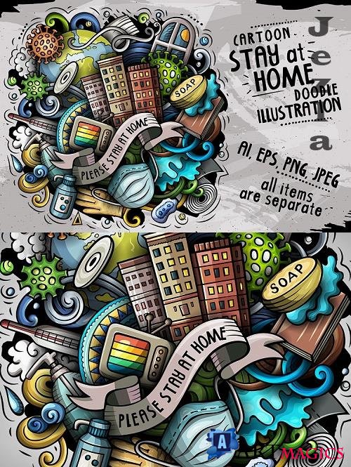 Stay At Home hand drawn vector doodles illustration - 537822