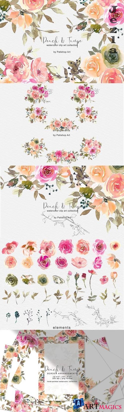 Peach & Taupe Watercolor Collection - 4814756