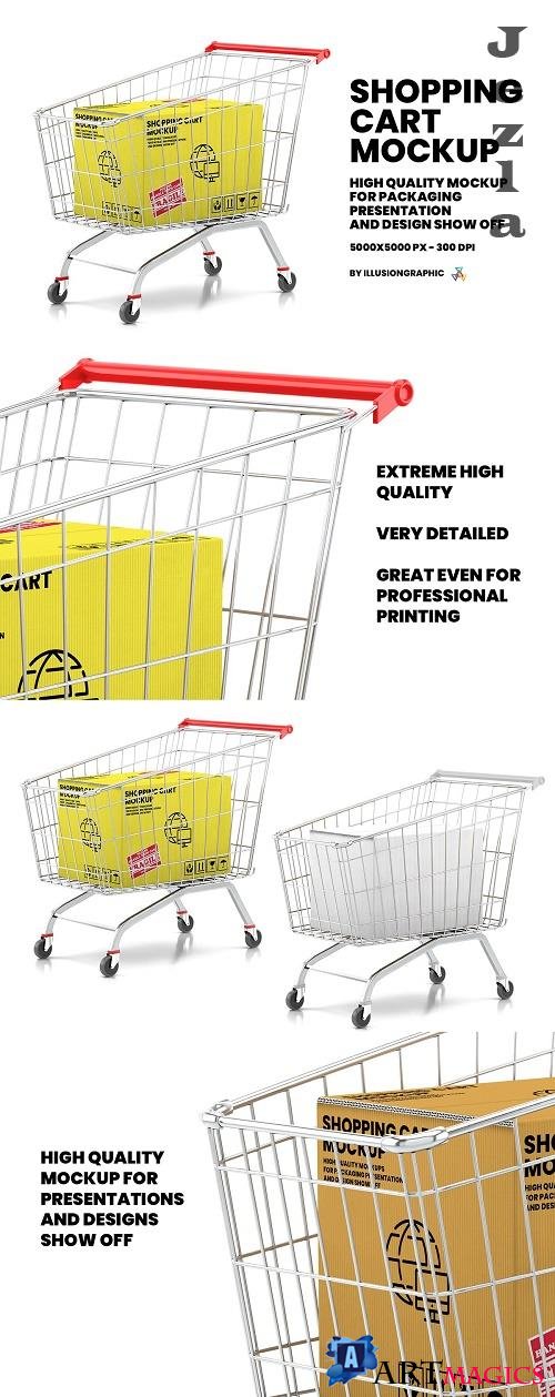 Shopping Cart With Kraft Box Mockup - 4817426