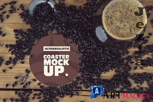 Round Coaster & Cup Black Mockup - 4823625