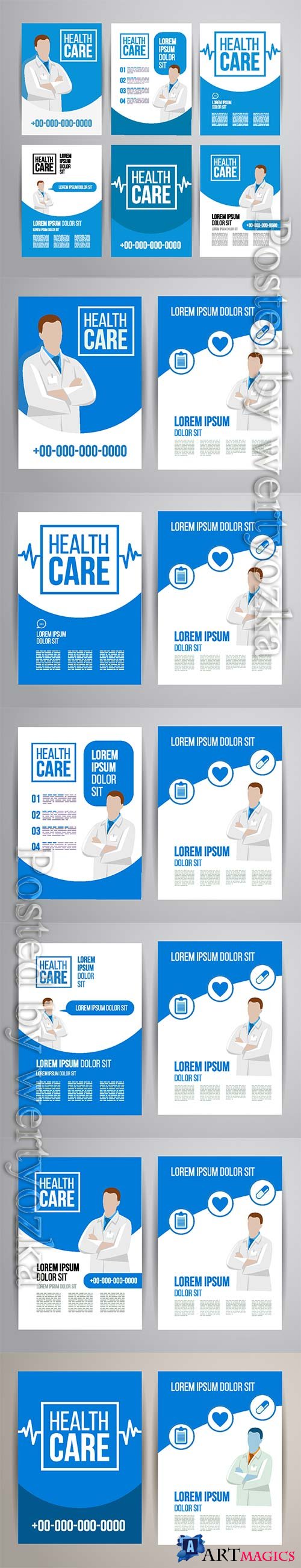 Healthcare brochure concept, clinic flyer design with doctor and medical icons