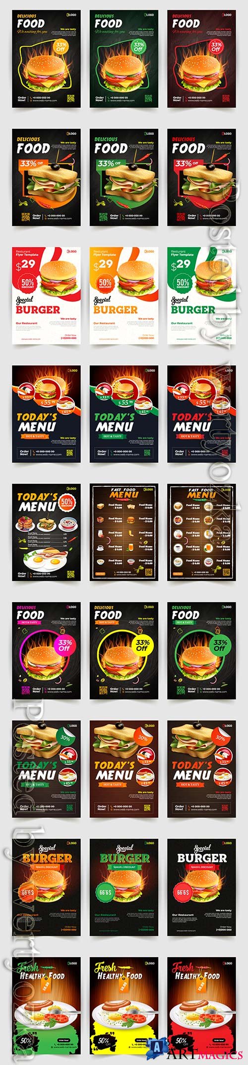 Fast food flyer design vector template, brochure flat design