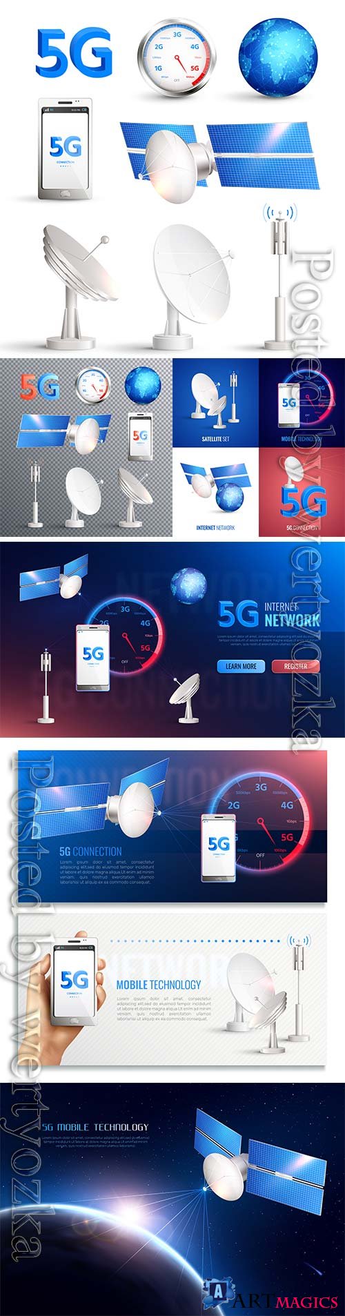Mobile technology vector icons, broadband internet connection of 5g standard