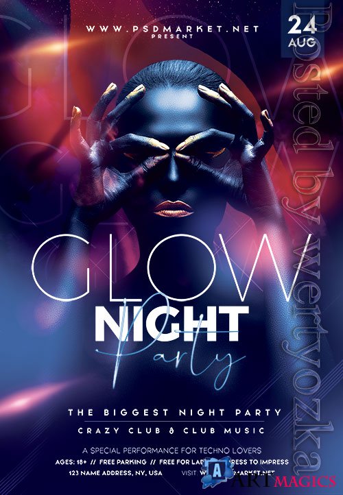 Glow night party - Premium flyer psd template