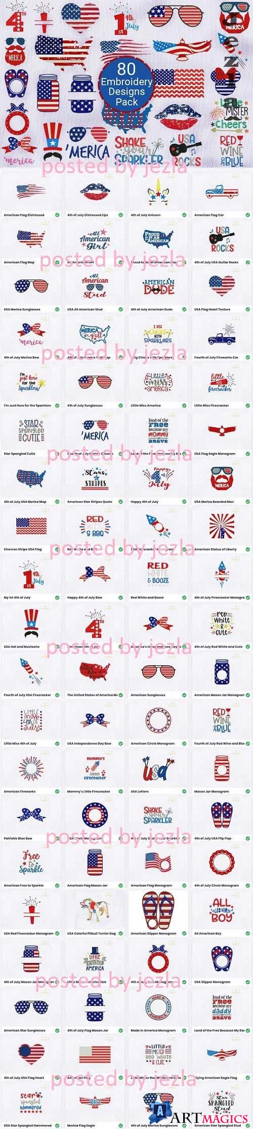 80 4th of July Embroidery Designs Bundle