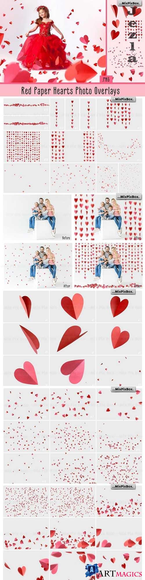Red Paper Hearts Overlays - 4685436