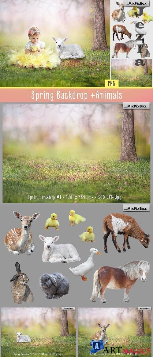 Spring Backdrop + Animals - 4685324
