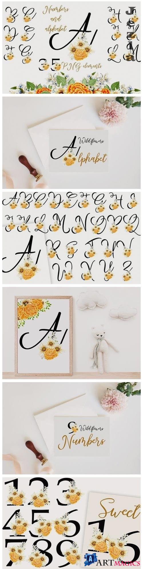 Wild flowers alphabets and numbers - 555618