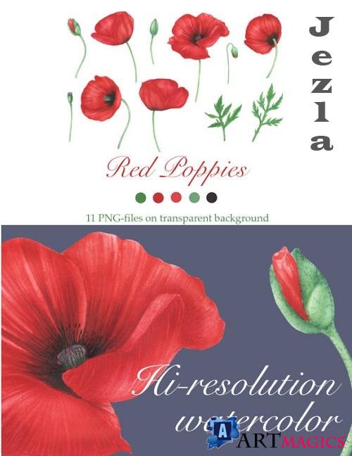 Red Poppies Flowers Clipart