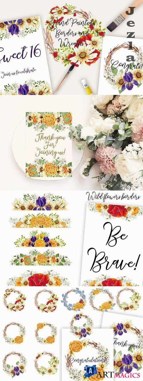 Wild flowers borders and wreaths - 555507