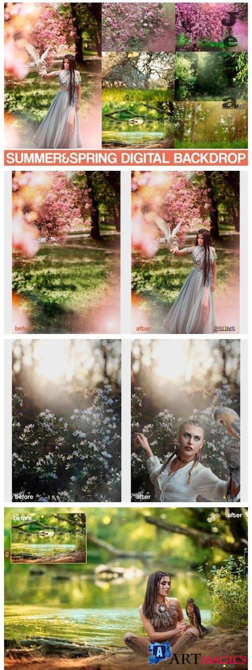 Summer backdrop, Photoshop overlay, Flower overlays - 557538