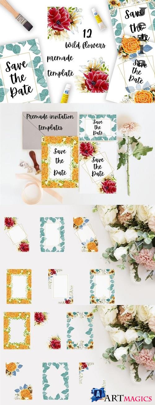 Premade wild flowers frames and templates  - 557302