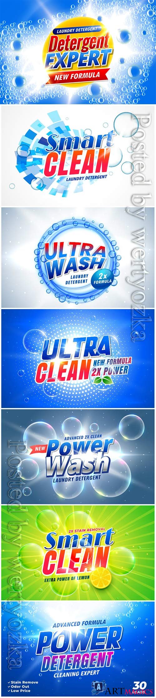 Vector posters of cleaning products in vector, washing powders
