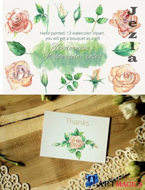 Peach roses. Watercolor clipart - 562158
