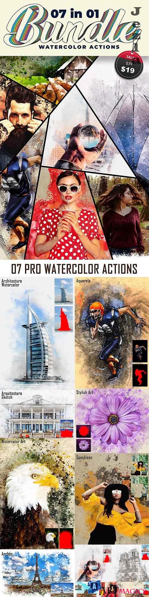 7 Watercolor Photoshop Actions Bundle - 26314119