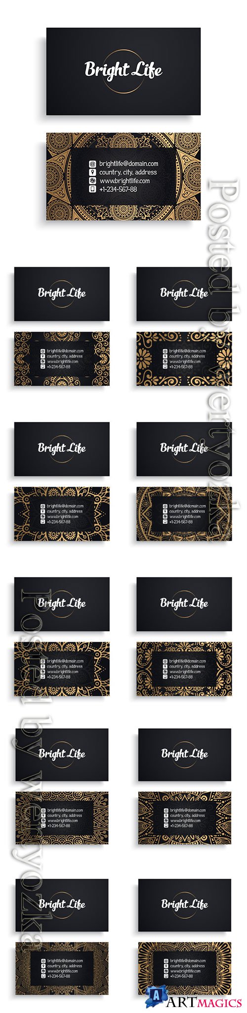 Corporate business card template with ethnic luxury design, boho style