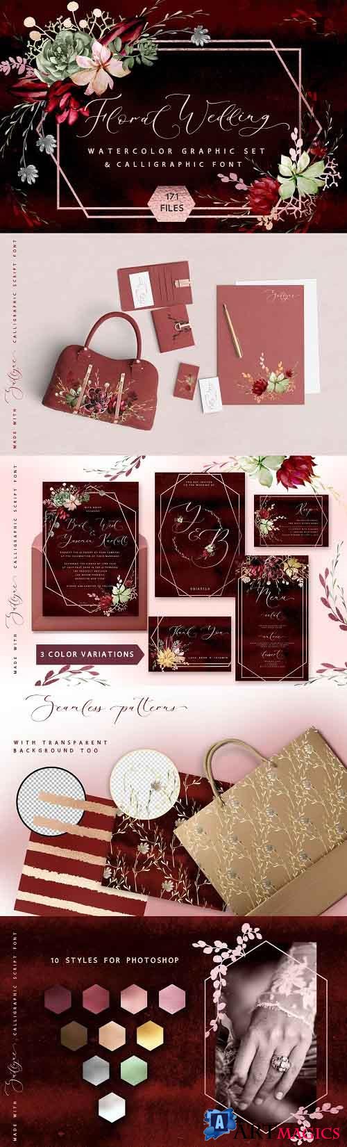 Rustic floral wedding graphic &fonts - 4578893
