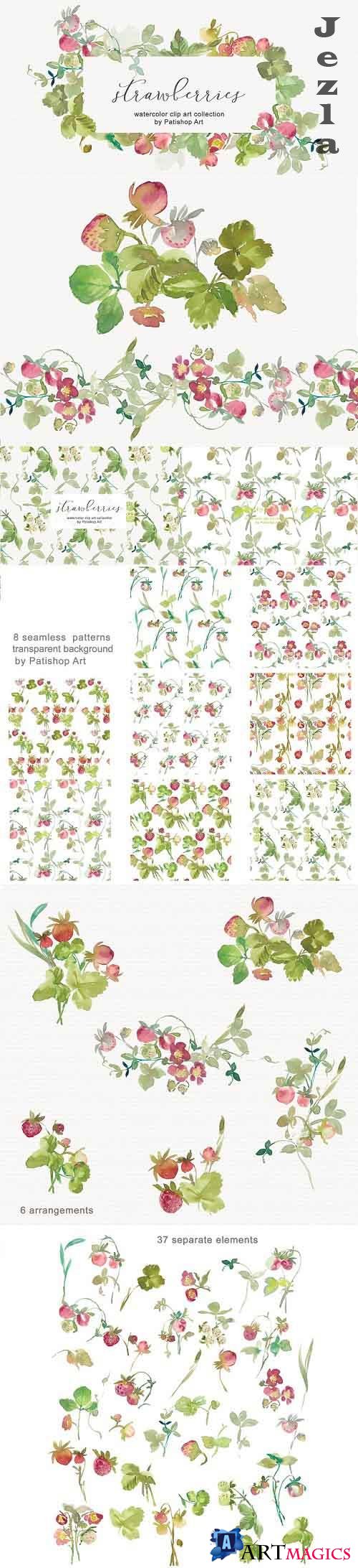 Watercolor Strawberry Clipart Set - 4899802