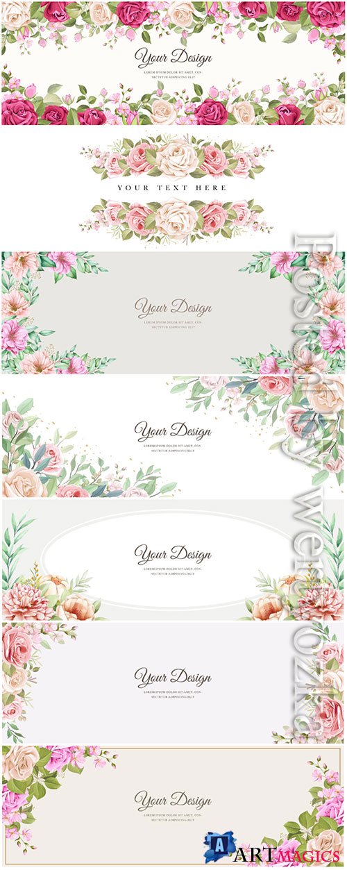 Beautiful banner floral and leaves template