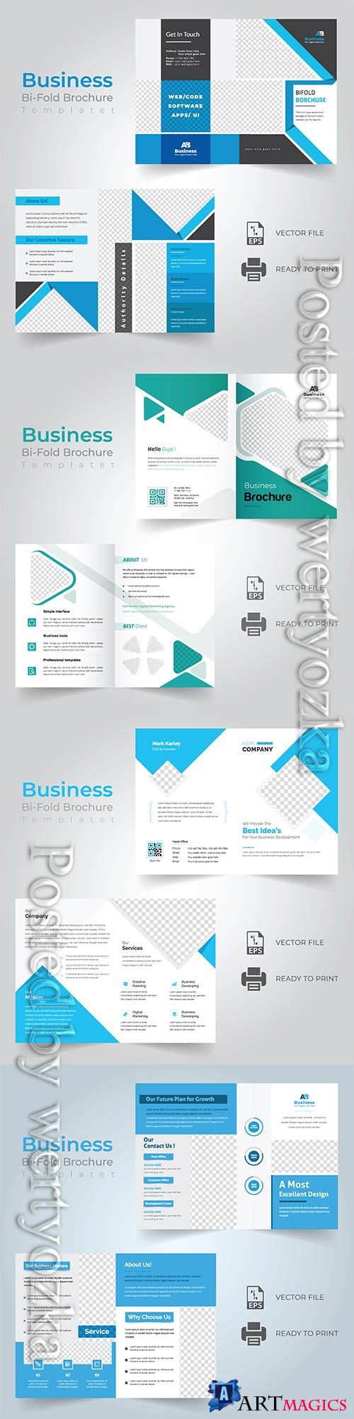 Bi-fold vector brochure template design, corporate business concept