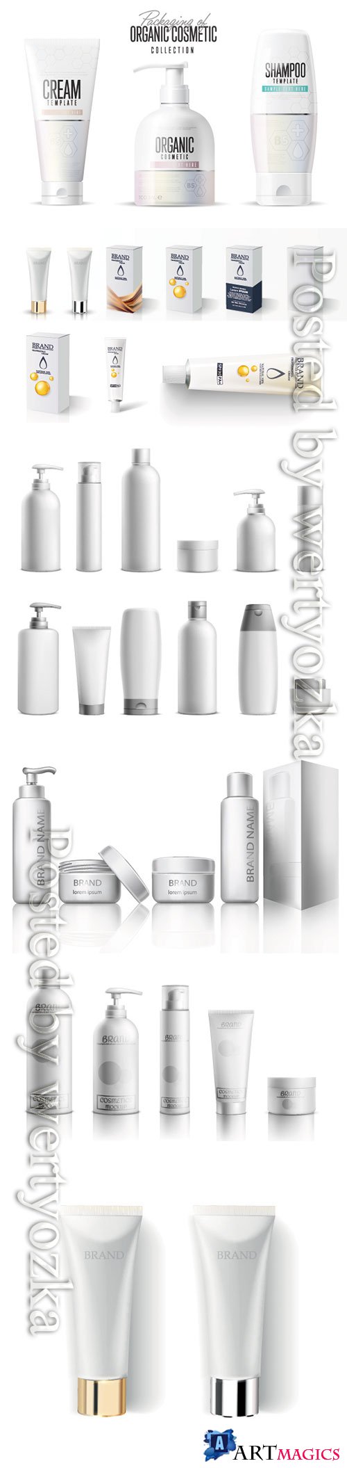 Cosmetic package mockup vector set, beauty product bottles