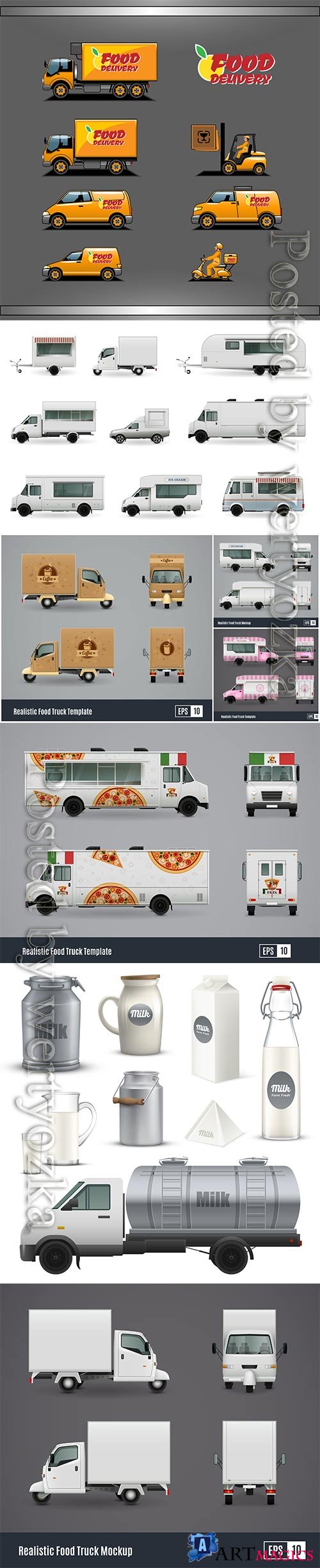 Food trucks realistic vector set