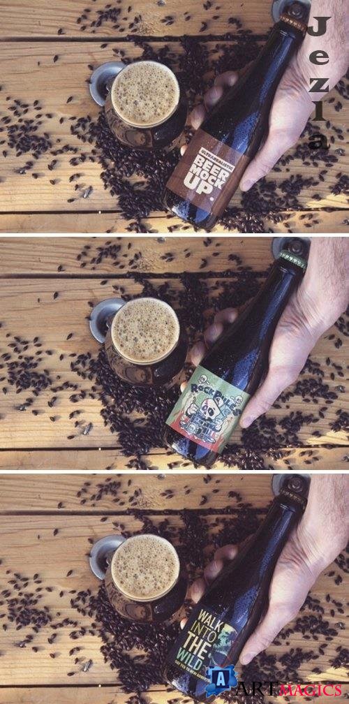 Beer & Hand Black Malt Mockup - 4833326