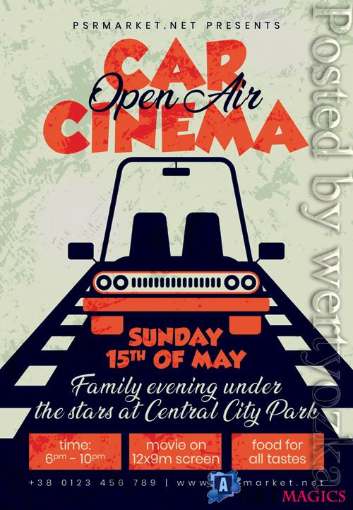 Open air car cinema - Premium flyer psd template
