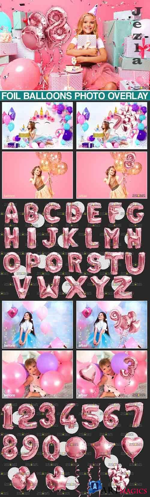 45 Foil Number Balloons Alphabet Photoshop Overlays Pink - 571699