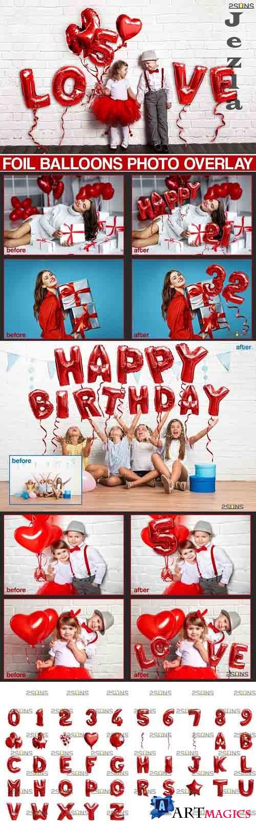 45 Foil Number Balloons Alphabet Photoshop Overlays Red - 571824