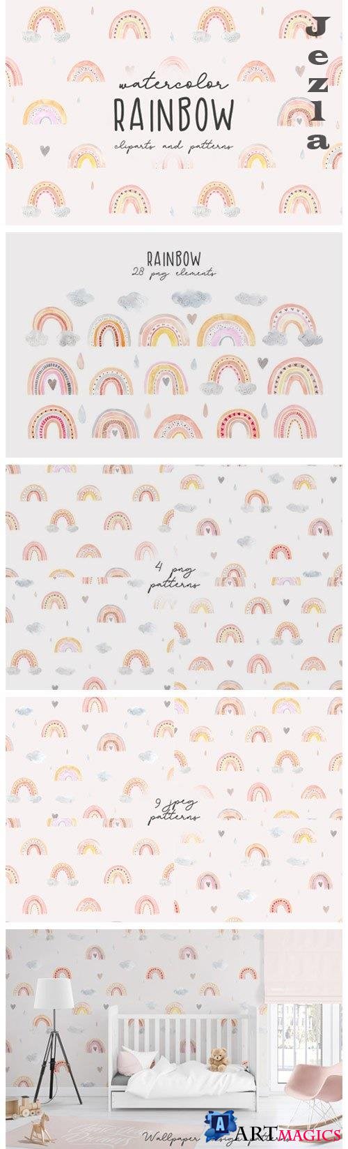 Watercolor Rainbow. Clipart Patterns - 4364553