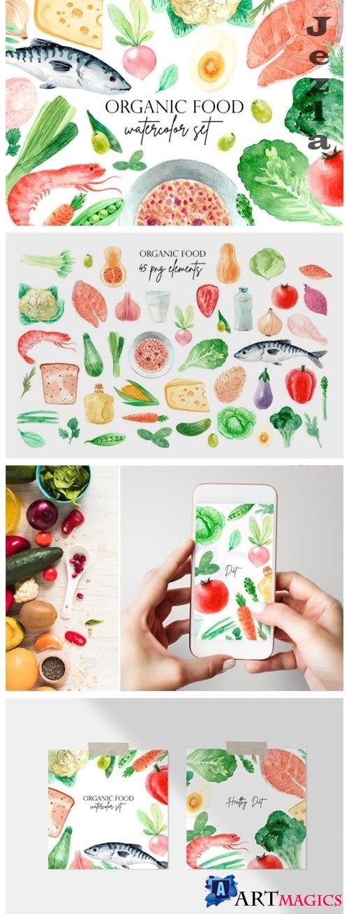 Organic Food. Watercolor Clipart Set - 4010559