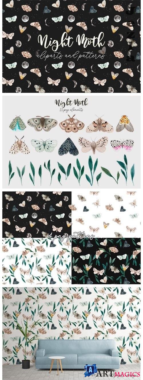 Night Moth. Watercolor Patterns - 3993464