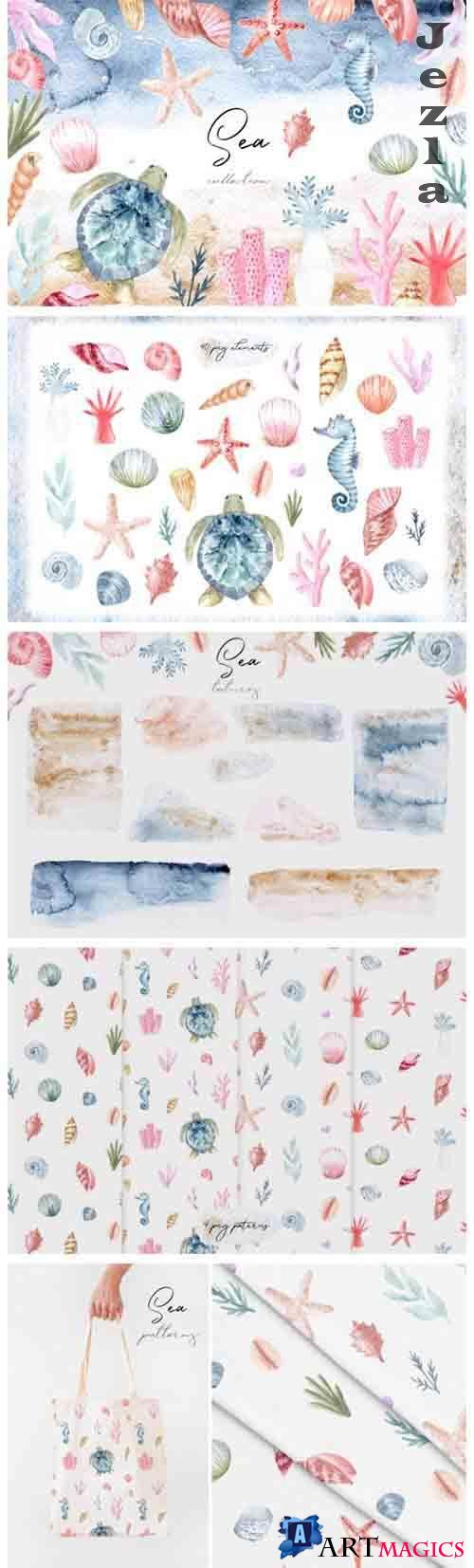 Watercolor Sea Collection. Patterns - 3826587