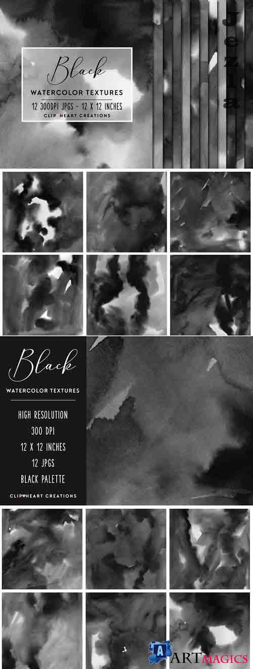 Black Watercolor Digital Papers  - 575256