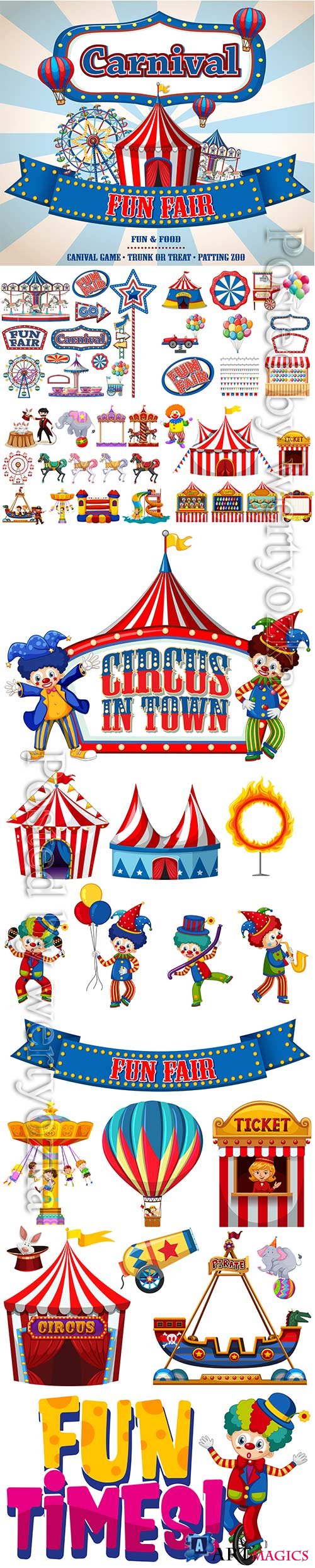 Set of circus items vector illustration