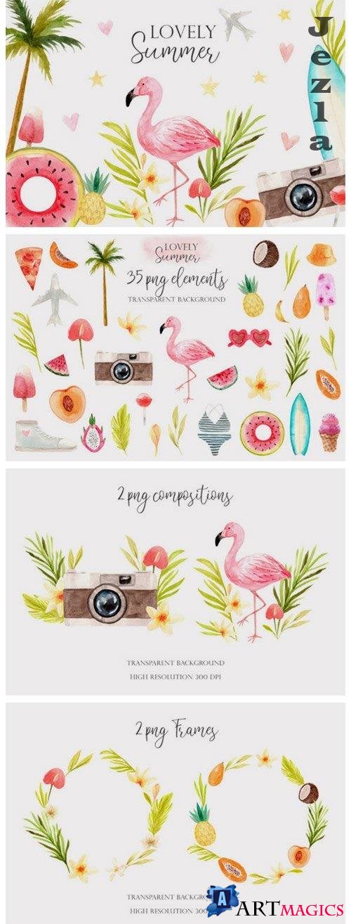 Watercolor "Lovely Summer" Clipart - 4855927