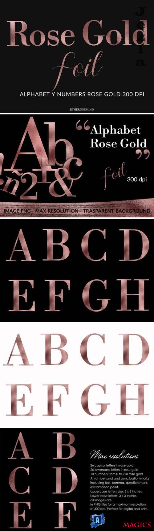 Alphabet and Numbers Rose Gold Foil Graphic