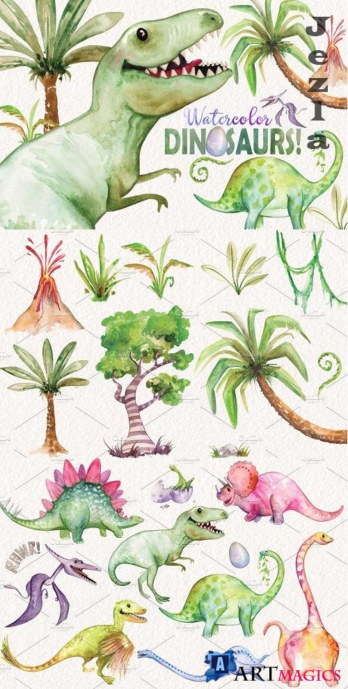 Watercolor Dinosaurs Elements - 2444936