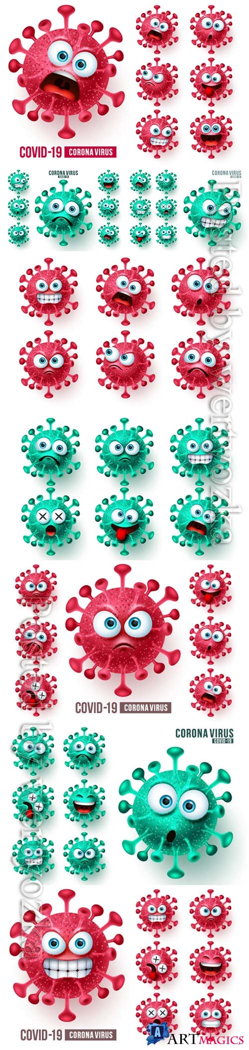 Corona virus emoticons vector set